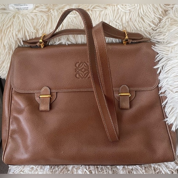 LOEWE VINTAGE LEATHER BRIEFCASE✨SATCHEL⚡️In CAMEL WITH STRAP - Picture 1 of 17